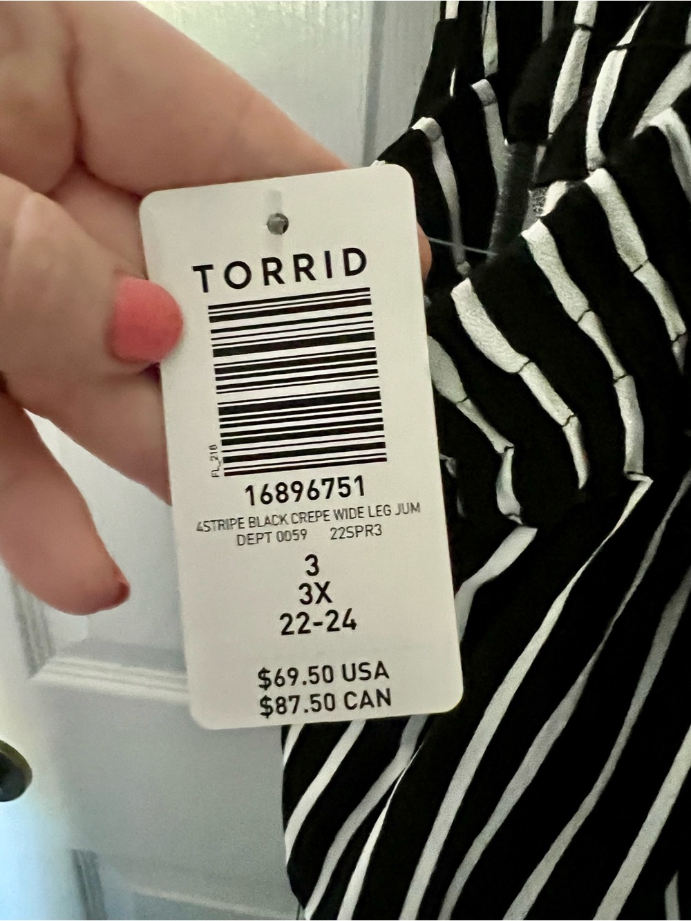 Torrid NWT Black and White Vertical Stripe Wide-Leg Jumpsuit - Picture 3 of 9